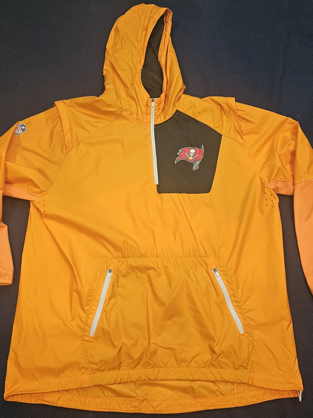 Tampa Bay Buccaneers Orange Hooded Nike Pullover Raincoat with Team Patch